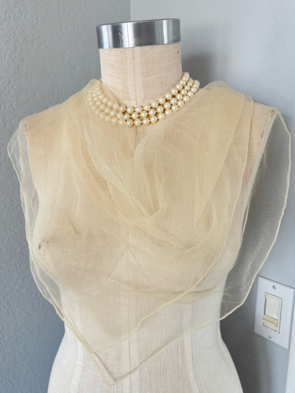 Sheer Cream Vintage Scarf 26” Square